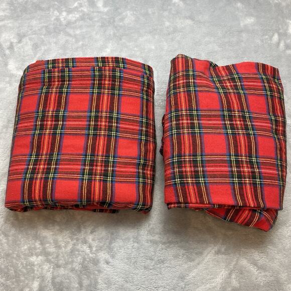 Columbine Cody Flat Fitted Sheets Twin Size Red Plaid Flannel Cabincore Rustic - Picture 1 of 3